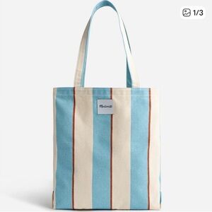 NWT Madewell Striped Cotton Canvas Tote Bag in Porcelain Blue Cream Multi